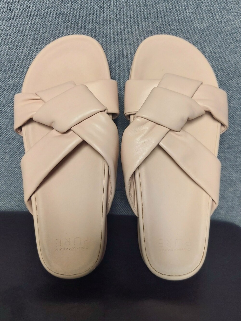 PURE Donna Karan Leather Berke Criss Cross Platform Pink Sandals Slides 7 Comfy